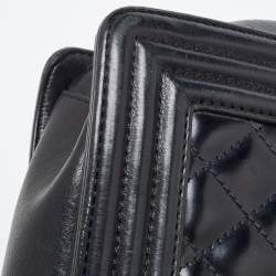 Pre Owned Chanel Black Quilted Patent Leather Medium Boy Bag