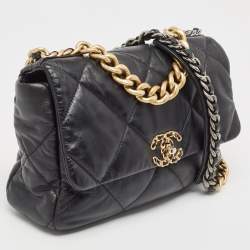 Pre Owned Chanel Black Quilted Leather Large 19 Flap Bag