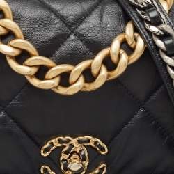 Pre Owned Chanel Black Quilted Leather Large 19 Flap Bag