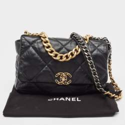 Pre Owned Chanel Black Quilted Leather Large 19 Flap Bag