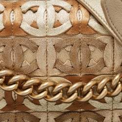 Pre Owned Chanel Gold CC Cut Out Leather Medium Boy Bag