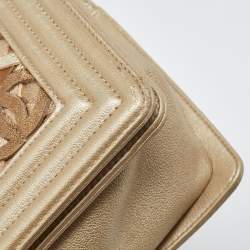 Pre Owned Chanel Gold CC Cut Out Leather Medium Boy Bag