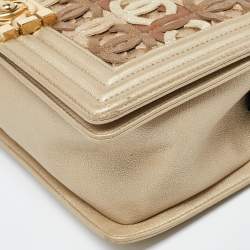 Pre Owned Chanel Gold CC Cut Out Leather Medium Boy Bag