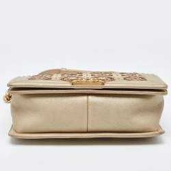 Pre Owned Chanel Gold CC Cut Out Leather Medium Boy Bag