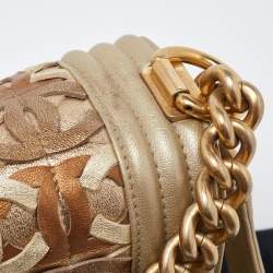 Pre Owned Chanel Gold CC Cut Out Leather Medium Boy Bag