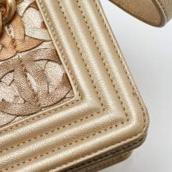 Pre Owned Chanel Gold CC Cut Out Leather Medium Boy Bag