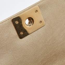 Pre Owned Chanel Gold CC Cut Out Leather Medium Boy Bag