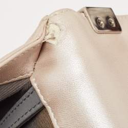 Pre Owned Chanel Pearl White Shimmer Quilted Leather Large Boy Flap Bag