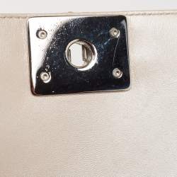 Pre Owned Chanel Pearl White Shimmer Quilted Leather Large Boy Flap Bag