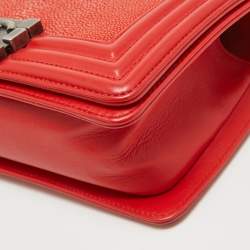 Pre Owned Chanel Red Stingray and Leather Small Boy Flap Bag