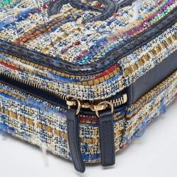 Pre Owned Chanel Multicolor Quilted Tweed and Python Medium CC Filigree Vanity Case Bag