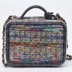 Pre Owned Chanel Multicolor Quilted Tweed and Python Medium CC Filigree Vanity Case Bag
