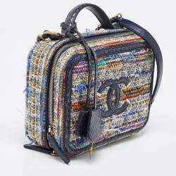 Pre Owned Chanel Multicolor Quilted Tweed and Python Medium CC Filigree Vanity Case Bag