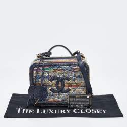 Pre Owned Chanel Multicolor Quilted Tweed and Python Medium CC Filigree Vanity Case Bag