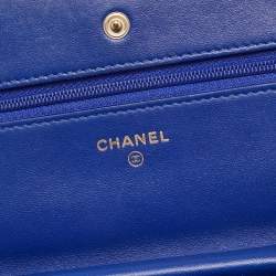 Chanel Blue Chevron Leather Classic Wallet on Chain