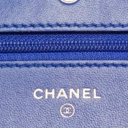 Chanel Blue Chevron Leather Classic Wallet on Chain