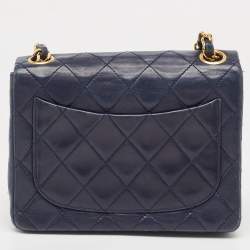 Pre Owned Chanel Navy Blue Quilted Leather Mini Vintage Square Flap Bag