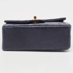 Pre Owned Chanel Navy Blue Quilted Leather Mini Vintage Square Flap Bag