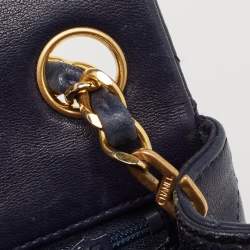 Pre Owned Chanel Navy Blue Quilted Leather Mini Vintage Square Flap Bag
