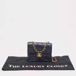Pre Owned Chanel Navy Blue Quilted Leather Mini Vintage Square Flap Bag