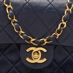 Pre Owned Chanel Navy Blue Quilted Leather Mini Vintage Square Flap Bag