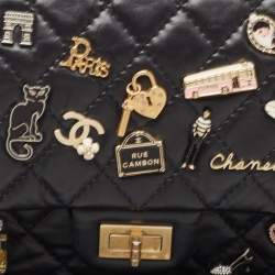 Pre Owned Chanel Black Quilted Aged Leather 225 Lucky Charm Reissue 2.55 Flap Bag
