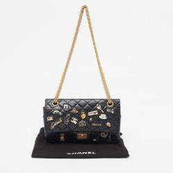 Pre Owned Chanel Black Quilted Aged Leather 225 Lucky Charm Reissue 2.55 Flap Bag