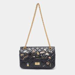 Pre Owned Chanel Black Quilted Aged Leather 225 Lucky Charm Reissue 2.55 Flap Bag