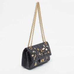 Pre Owned Chanel Black Quilted Aged Leather 225 Lucky Charm Reissue 2.55 Flap Bag