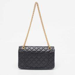 Pre Owned Chanel Black Quilted Aged Leather 225 Lucky Charm Reissue 2.55 Flap Bag