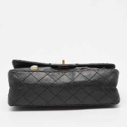 Pre Owned Chanel Black Quilted Aged Leather 225 Lucky Charm Reissue 2.55 Flap Bag