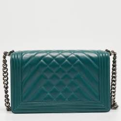 Pre Owned Chanel Green Quilted Leather New Medium Boy Bag