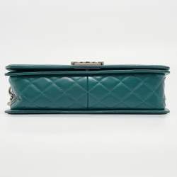 Pre Owned Chanel Green Quilted Leather New Medium Boy Bag