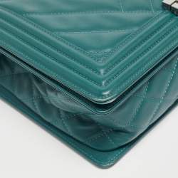 Pre Owned Chanel Green Quilted Leather New Medium Boy Bag