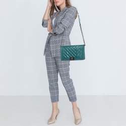 Pre Owned Chanel Green Quilted Leather New Medium Boy Bag