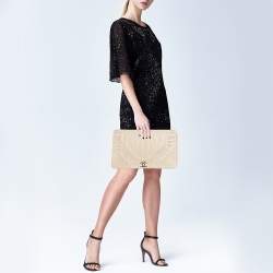 Pre Owned Chanel Beige Leather Coco Pleats Flap Clutch