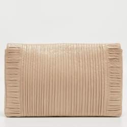 Pre Owned Chanel Beige Leather Coco Pleats Flap Clutch