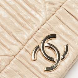 Pre Owned Chanel Beige Leather Coco Pleats Flap Clutch
