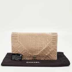 Pre Owned Chanel Beige Leather Coco Pleats Flap Clutch