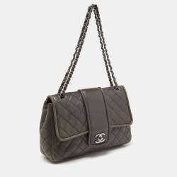 Pre Owned Chanel Grey Quilted Leather Elementary Chic Flap Bag