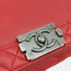 Chanel Red Leather Medium Boy Bag