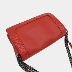 Chanel Red Leather Medium Boy Bag
