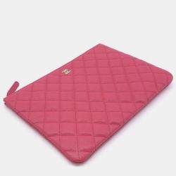 Pre Owned Chanel Pink Caviar Leather Quilted O-Case Pouch