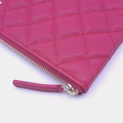 Pre Owned Chanel Pink Caviar Leather Quilted O-Case Pouch