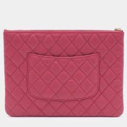 Pre Owned Chanel Pink Caviar Leather Quilted O-Case Pouch