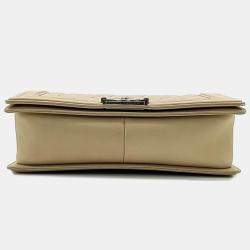 Pre Owned Chanel Beige Leather Medium Stitch Boy Bag