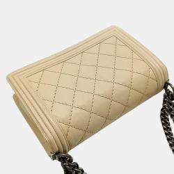 Pre Owned Chanel Beige Leather Medium Stitch Boy Bag