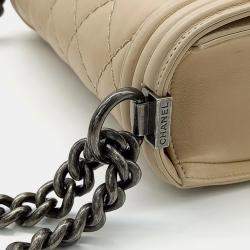 Pre Owned Chanel Beige Leather Medium Stitch Boy Bag