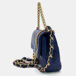 Pre Owned Chanel Navy Blue Leather Coin Chain Flap Bag