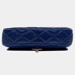 Pre Owned Chanel Navy Blue Leather Coin Chain Flap Bag